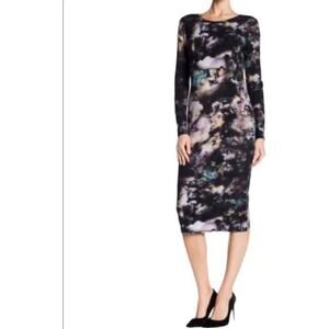 CATHERINE Catherine Malandrino Tie Dye Watercolor Dress Bodycon L. Sleeve Sz. XS
